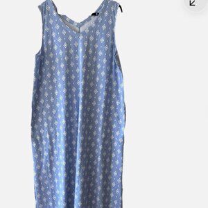 Cuddl Duds Flexwear Scoop Neck Tiered Maxi Dress Blue Geometric 2X